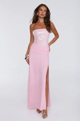 Shine Into Midnight Strapless Sequin Maxi Dress Pink