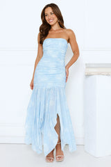 City Edge Strapless Mesh Maxi Dress Blue