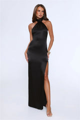 Effortless Luxe Halter Satin Maxi Dress Black
