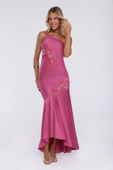 Jelly Glow One Shoulder Satin Maxi Dress Rose