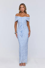 Sunshine Pop Off Shoulder Maxi Dress Blue