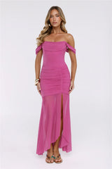 City Glow Up Off Shoulder Maxi Dress Plum