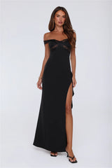 Ethereal Lace Off Shoulder Maxi Dress Black