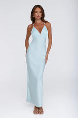Pearl Indulgence Satin Maxi Dress Aqua