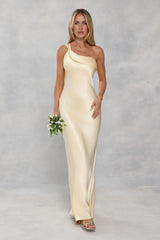The Zafira One Shoulder Satin Maxi Dress Yellow