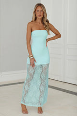 Polished Piece Strapless Lace Maxi Dress Aqua