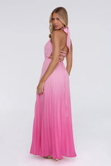 Flirt Fest Halter Pleated Maxi Dress Pink