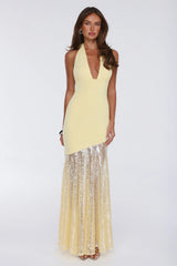 Light Hours Halter Sequin Maxi Dress Lemon