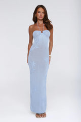 Little Miss Flirt Knit Halter Maxi Dress Blue