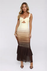 Shimmer Shift Mesh Ombre Maxi Dress Yellow