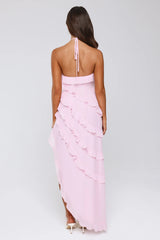 Whispered Radiance Halter Maxi Dress Pink