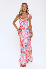 Hot Girl Hours Satin Maxi Dress Floral