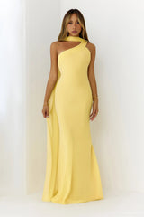 Sultry Drape One Shoulder Maxi Dress Yellow