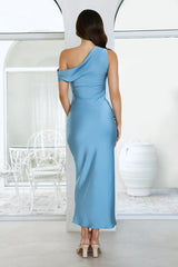 Noir Evenings Off Shoulder Satin Maxi Dress Blue