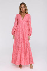 Glow Blossom Long Sleeve Maxi Dress Coral