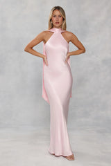 The Vivia Halter Satin Maxi Dress Light Pink