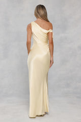 The Clover Off Shoulder Satin Maxi Dress Yellow