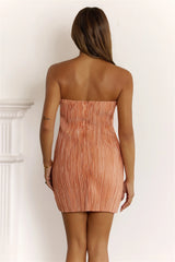 Sublimely Stylish Strapless Plisse Mini Dress Orange