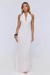 Flirty Daydream Halter Knit Maxi Dress White