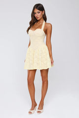 Delicate Daydream Halter Lace Mini Dress Yellow