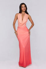 Rose Confession Halter Mesh Maxi Dress Peach