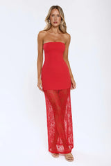 Polished Piece Strapless Lace Maxi Dress Red