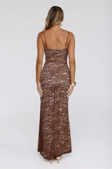Pretty Clubhouse Lace Maxi Dress Brown