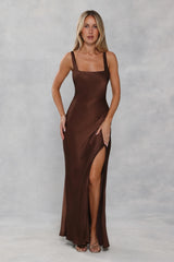 The Evelina Satin Maxi Dress Chocolate Brown