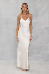 Honeyed Petals Satin Maxi Dress Cream