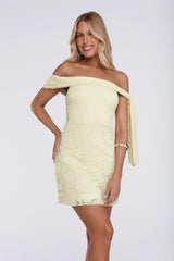 Chic Alignment Off Shoulder Lace Mini Dress Yellow