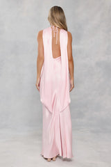 The Vivia Halter Satin Maxi Dress Light Pink