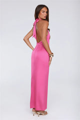 Outfit Energy Satin Halter Maxi Dress Pink