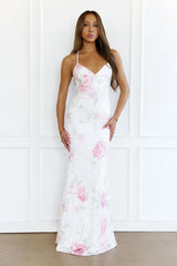 Romantic Floral Lace Maxi Dress White