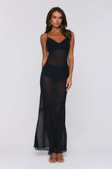 The Luxurious Slip Sheer Maxi Dress Black
