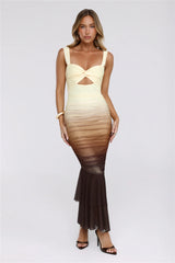 Shimmer Shift Mesh Ombre Maxi Dress Yellow