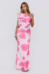 Dream Petals One Shoulder Maxi Dress Pink