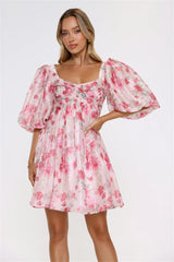 Free To Be Puff Sleeve Floral Mini Dress Pink