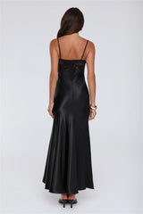Sultry Horizon Satin Lace Maxi Dress Black