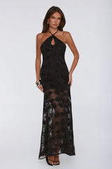 Enchanted Aura Halter Maxi Dress Black