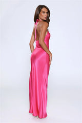 Rule Her World Halter Satin Maxi Dress Magenta