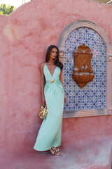 Ocean Haze Satin Maxi Dress Aqua