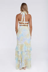 Sultry Bloom Halter Maxi Dress Yellow