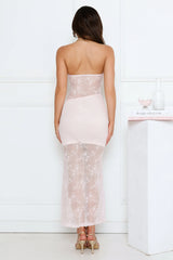 Crystal Veil Lace Strapless Maxi Dress Pink