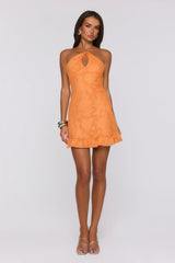 Sunlit Petals Halter Mini Dress Orange