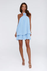 The Daisy Hour Halter Pleated Mini Dress Blue