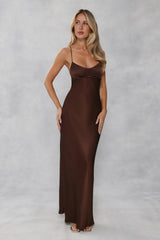 The Samara Satin Maxi Dress Chocolate Brown