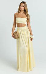 Tegan Two Piece Set - Straight Neck Micro Crop Top and A Line Maxi Skirt Set in Butter Yellow