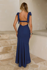 Elegant Twist Front Tie Shoulder Maxi Dress Navy