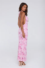 Power Vibe Halter Mesh Maxi Dress Pink