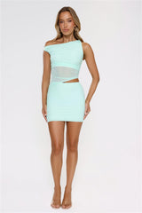 Candle Cloud Mesh Off Shoulder Mini Dress Mint